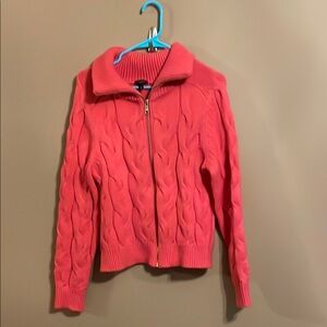 Talbots Pink Cable Knit Zip-Up Sweater